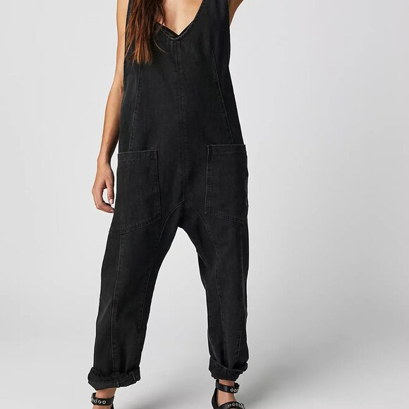 Free People We The Free High Roller Jumpsuit | Mineral Black | XS | Denim - Picture 3 of 5